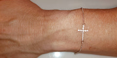 Sideways Cross Beaded Bracelet Sterling Silver with CZ Stones