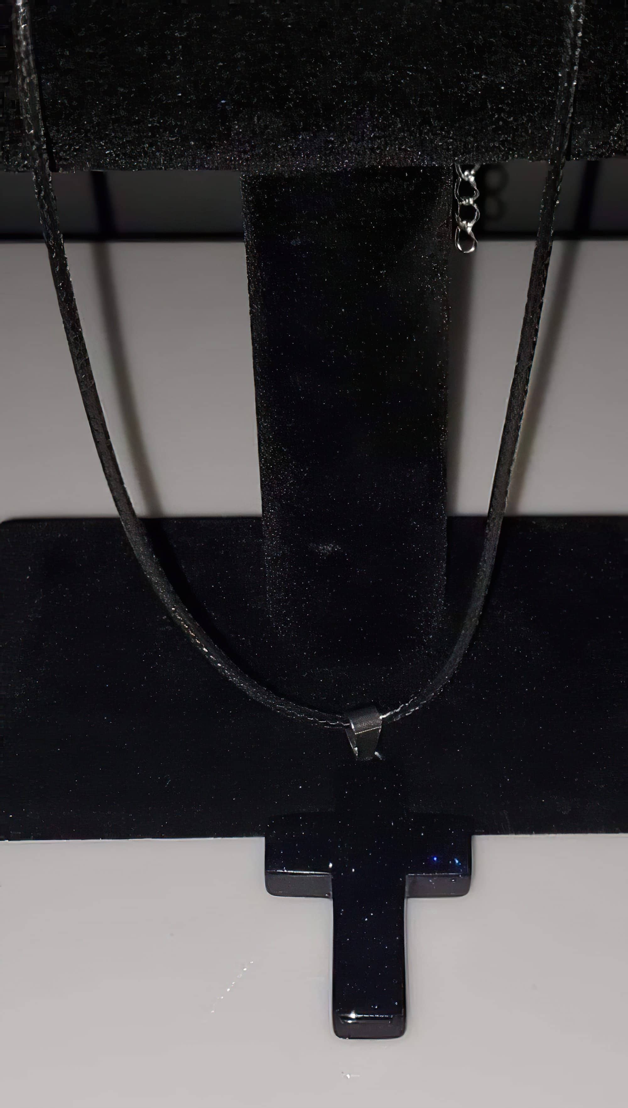 Blue Sand Gemstone 1.6 inch Cross Necklace with Black or White Rope Chain (4395374248030)