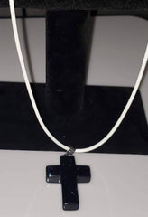 Blue Sand Gemstone 1.6 inch Cross Necklace with Black or White Rope Chain (4395374248030)