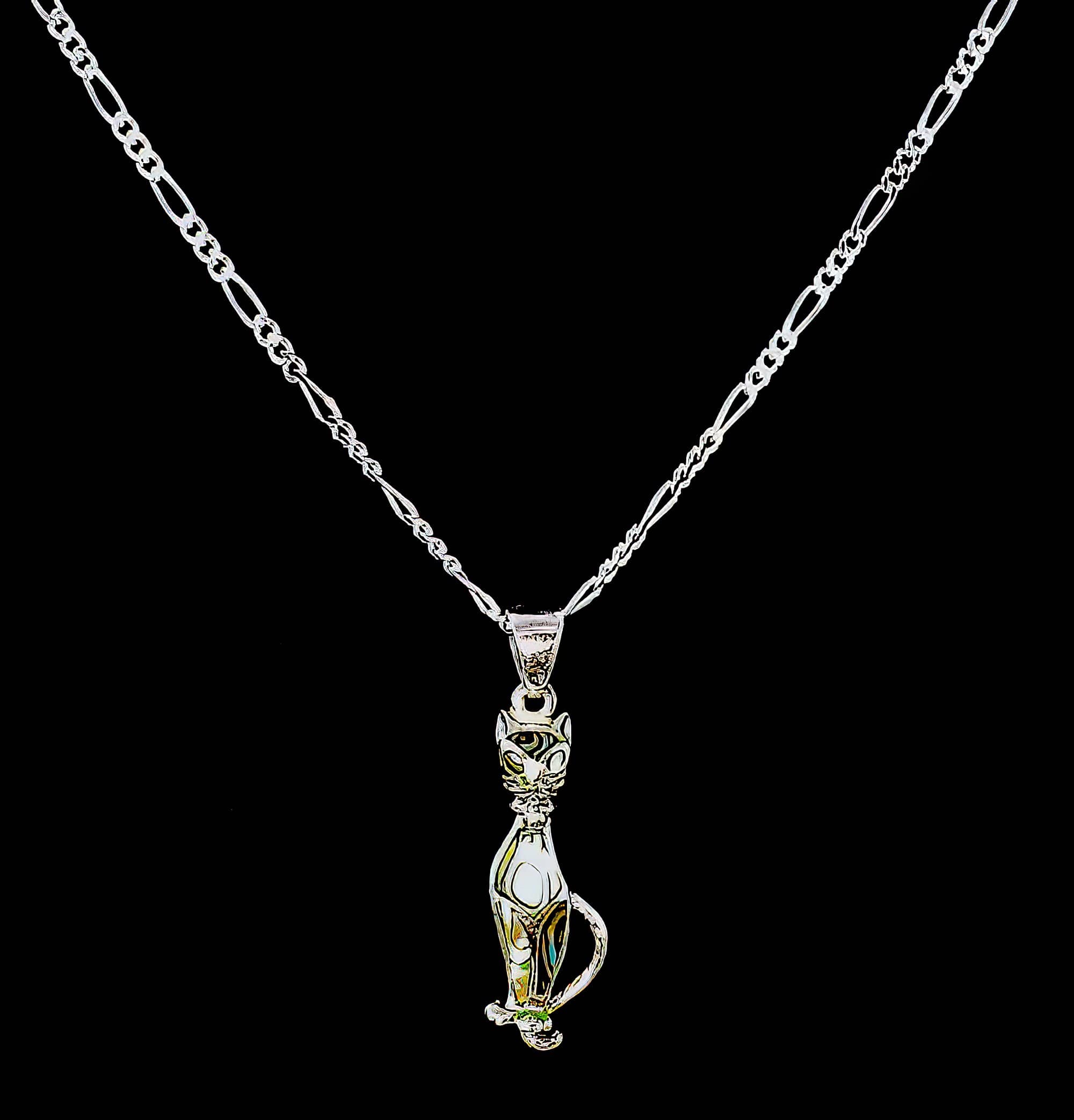 Abalone Cat 925 Solid Sterling Silver Charm (4703940837470)