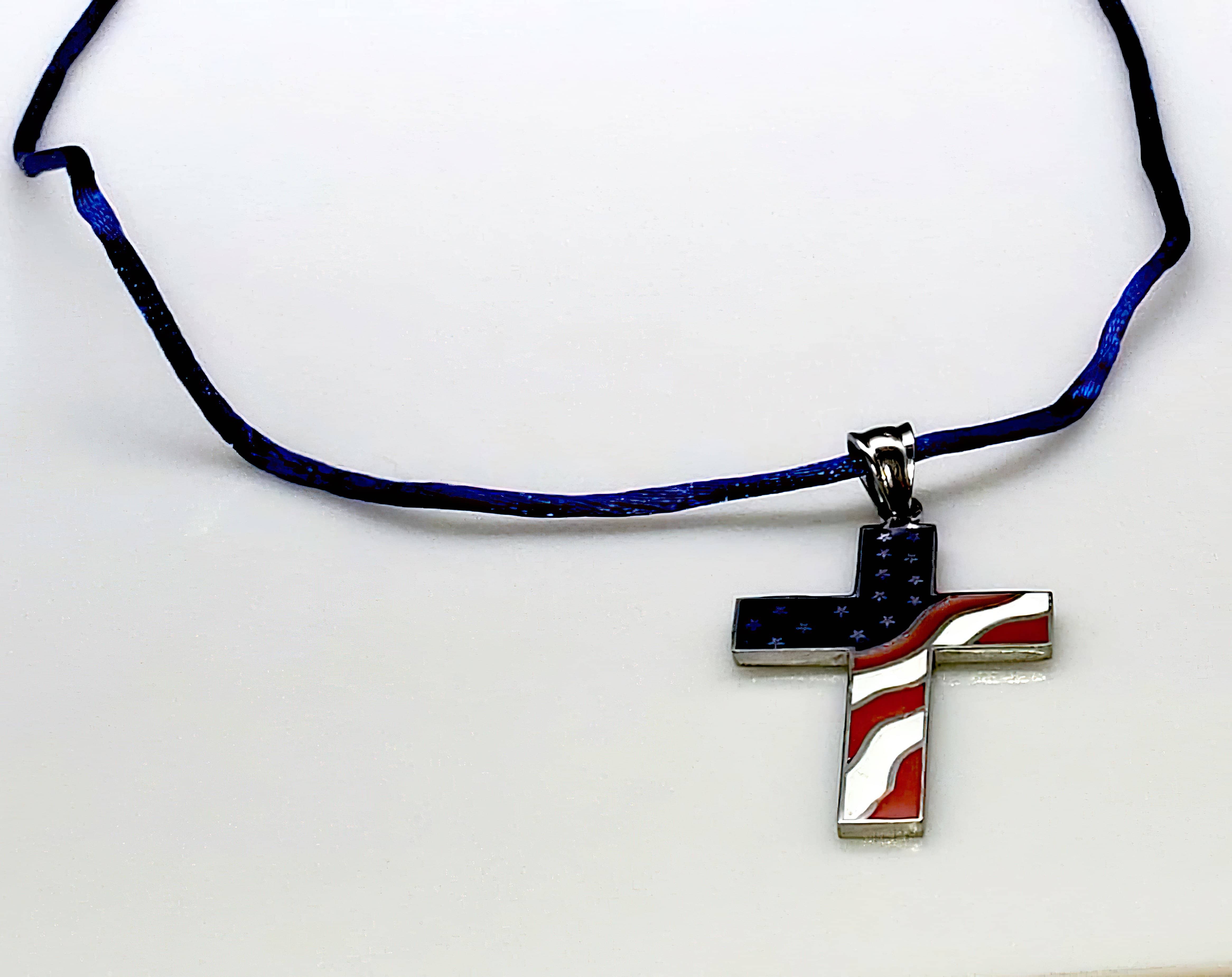 American Flag Cross Independence Day 4th of July Necklace (4598004056158)