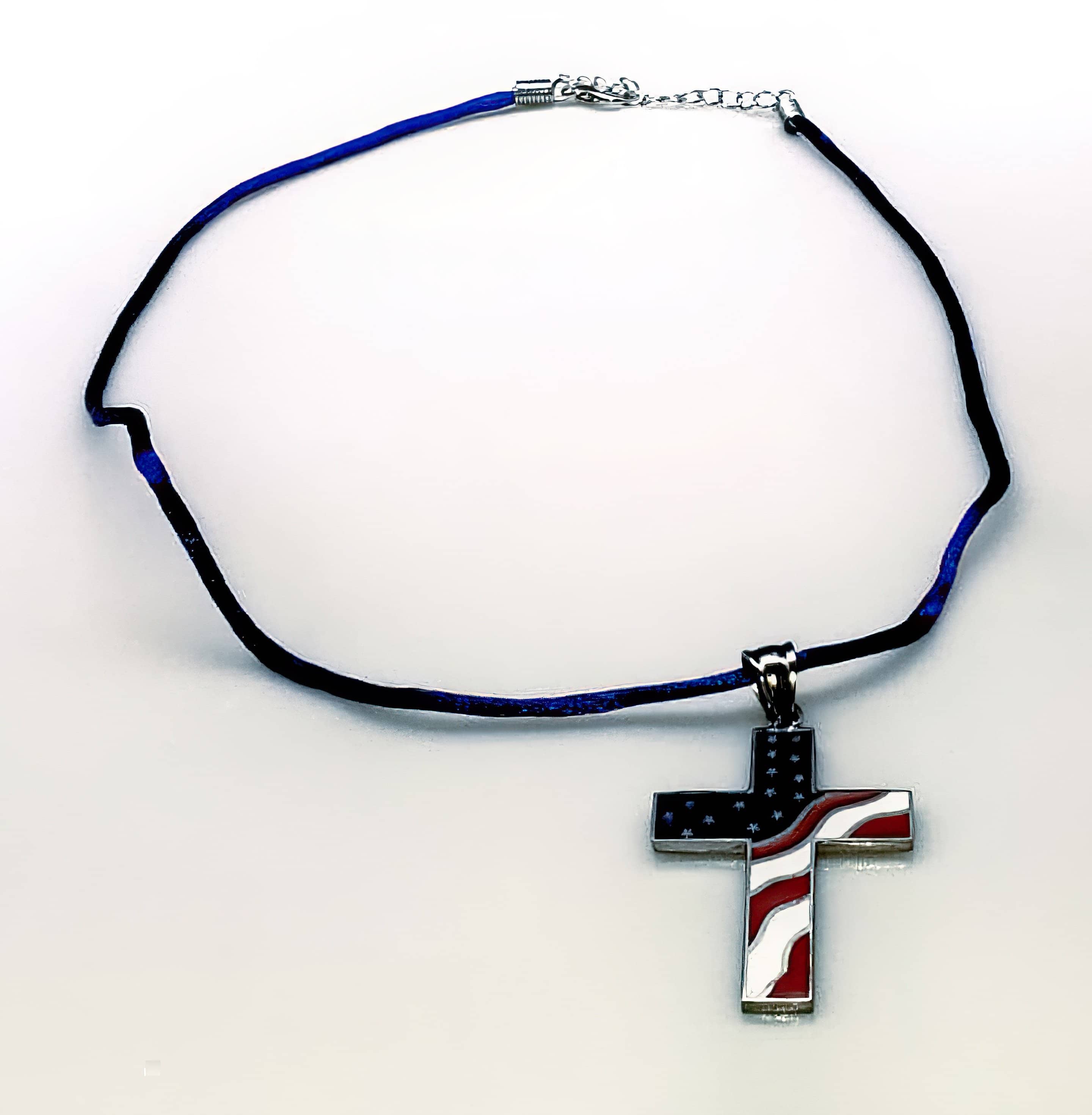 American Flag Cross Independence Day 4th of July Necklace (4598004056158)
