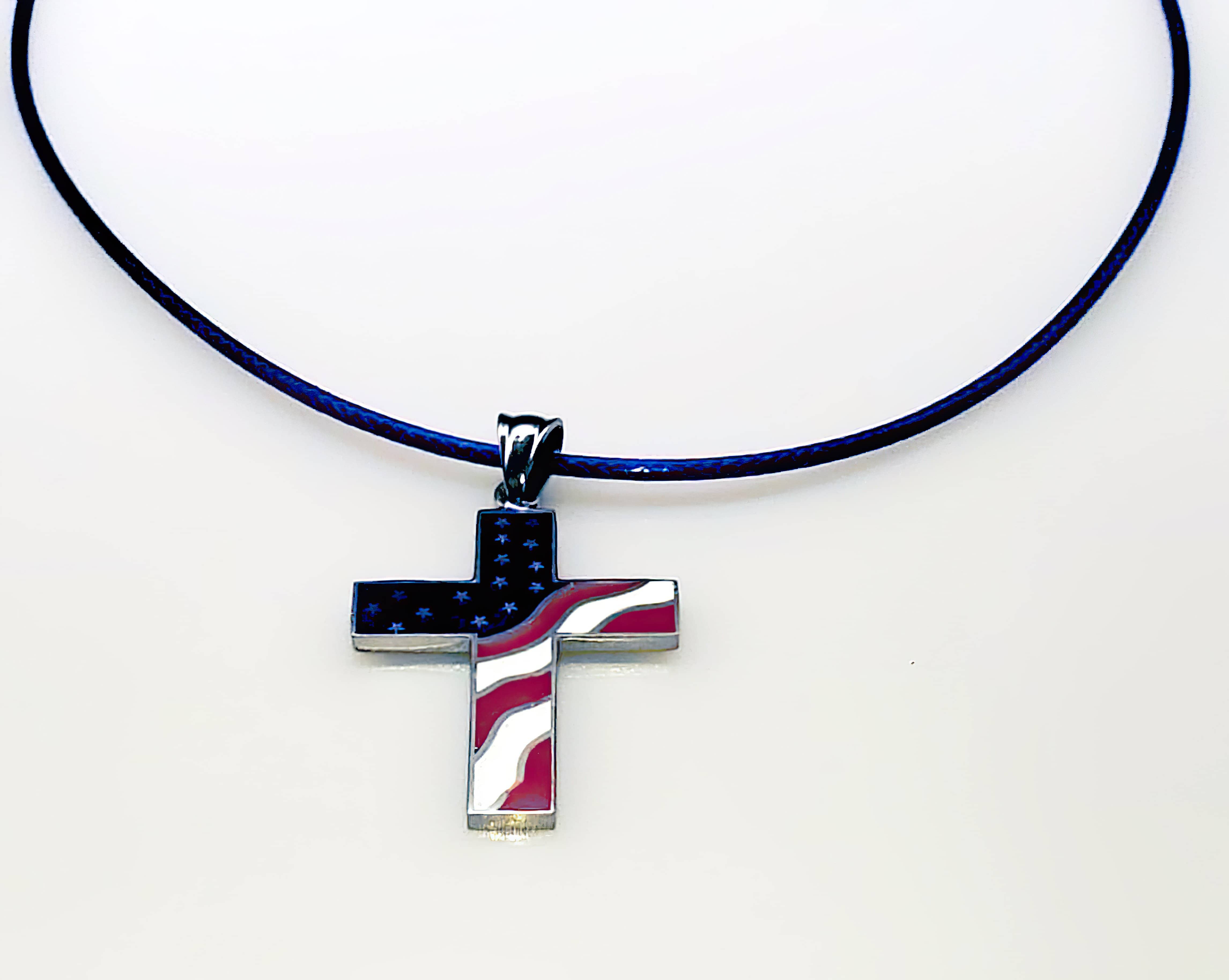 American Flag Cross Independence Day 4th of July Necklace (4598004056158)