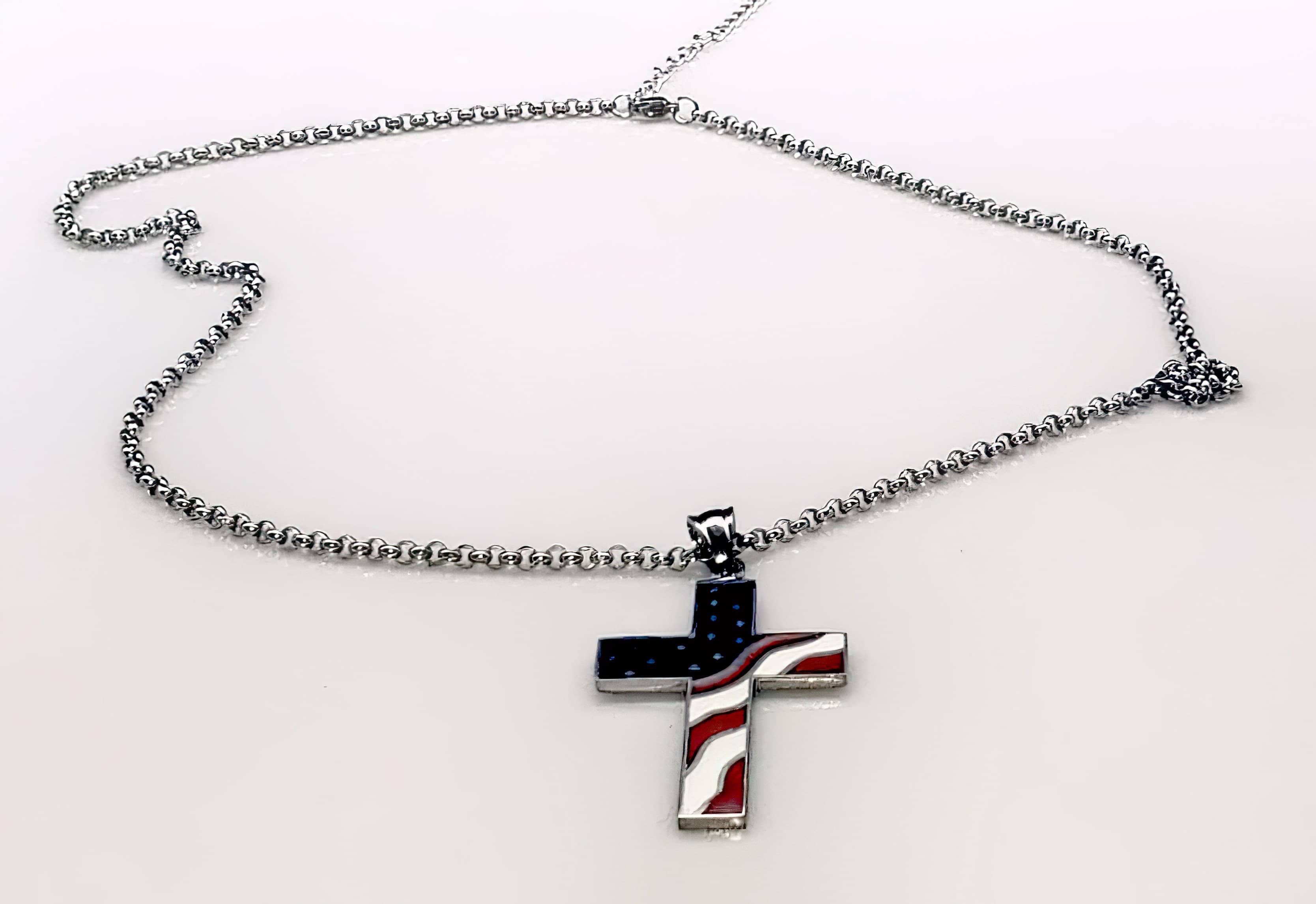 American Flag Cross Independence Day 4th of July Necklace (4598004056158)