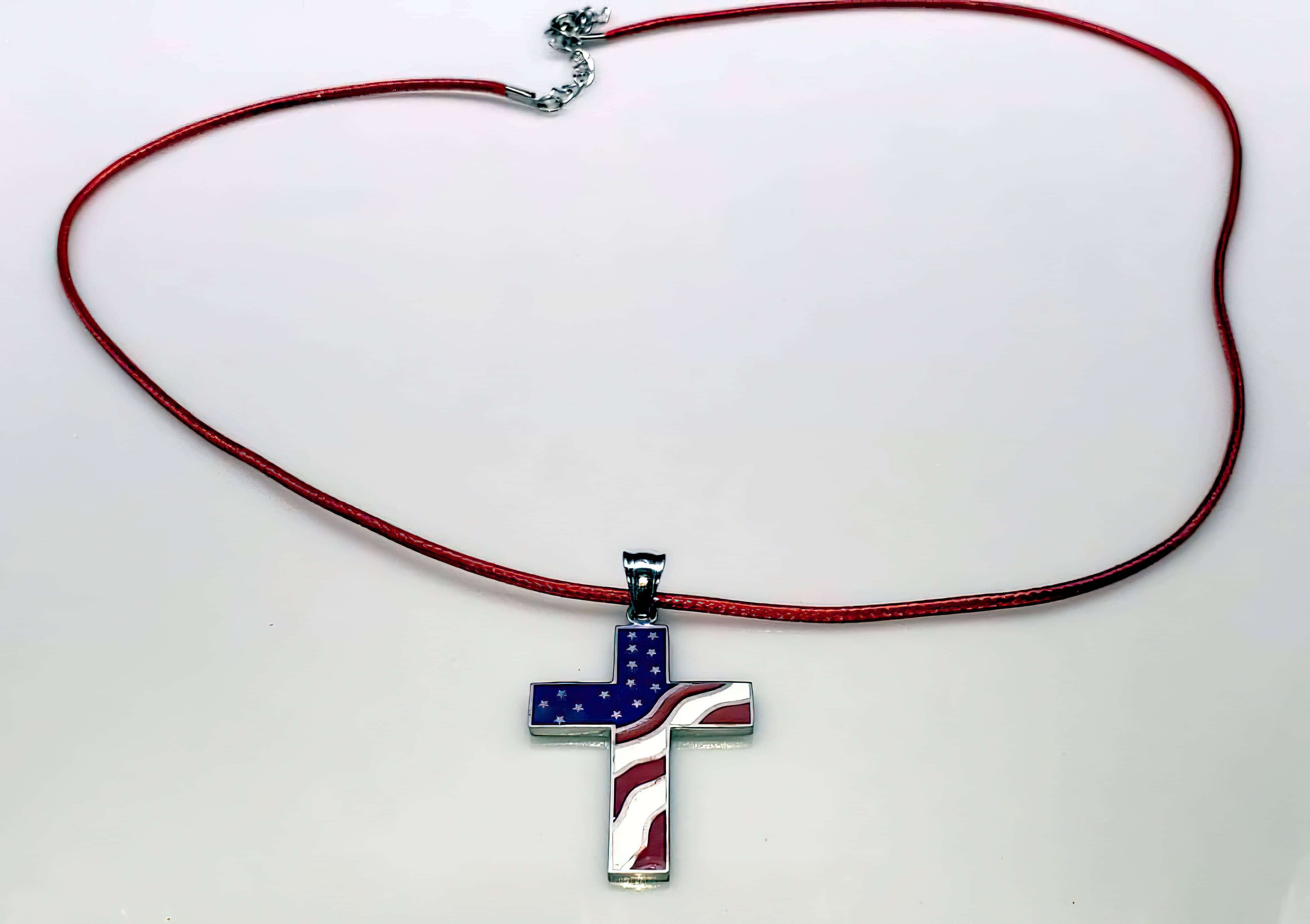 American Flag Cross Independence Day 4th of July Necklace (4598004056158)