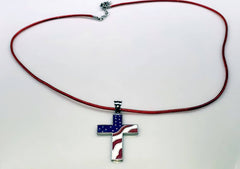 American Flag Cross Independence Day 4th of July Necklace (4598004056158)