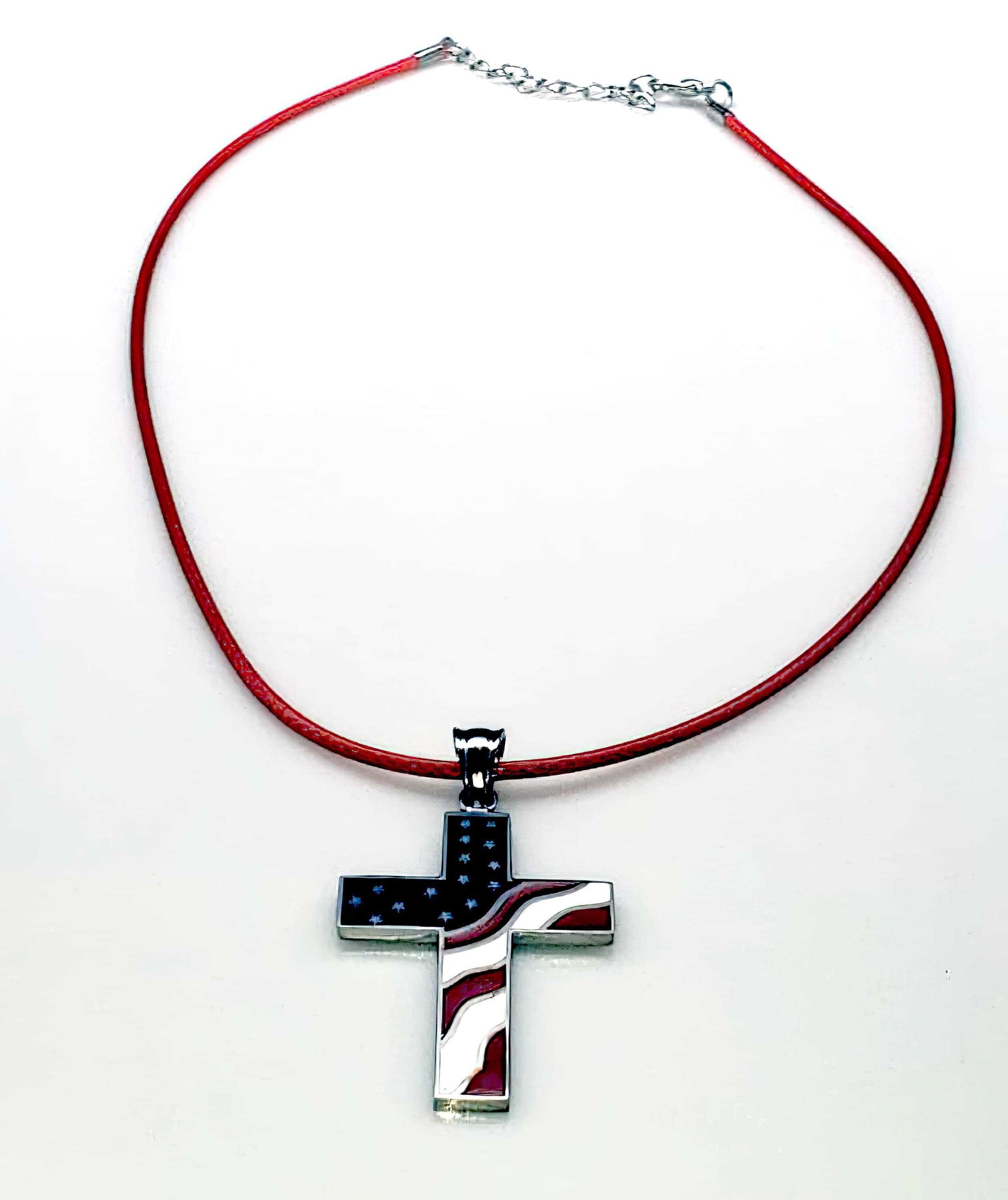 American Flag Cross Independence Day 4th of July Necklace (4598004056158)