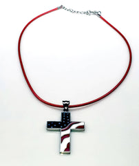 American Flag Cross Independence Day 4th of July Necklace (4598004056158)