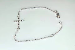 Sideways Cross Beaded Bracelet Sterling Silver with CZ Stones