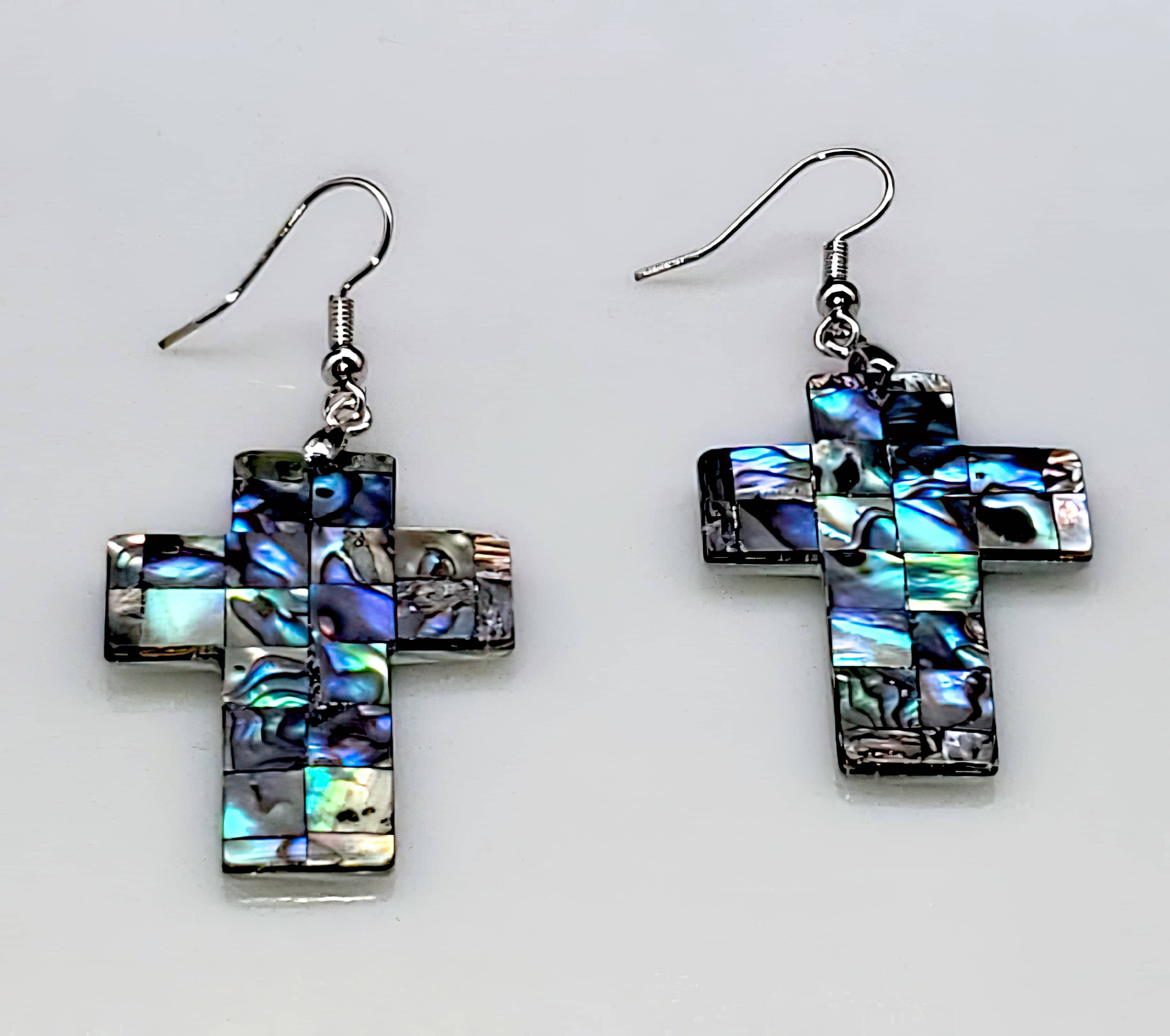 Abalone Cross Earrings (4484417126494)