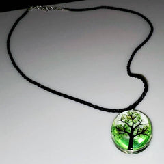 Tree of Life Dried Flower Necklace Glass Oval Terrarium in 10 Colors