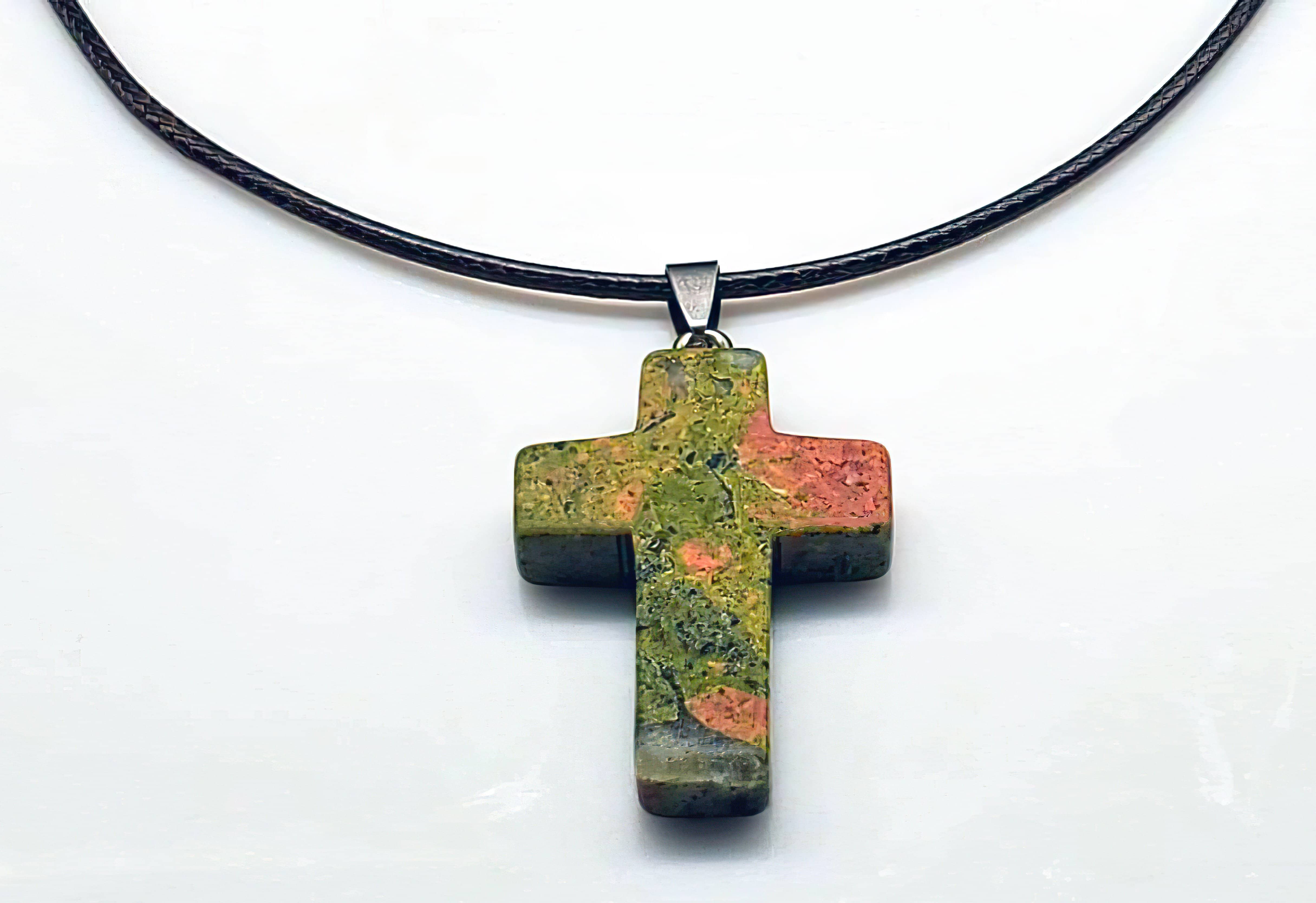 Heliotrope Gemstone Cross Necklace 1.6 inch Cross Free Shipping (4377283592286)