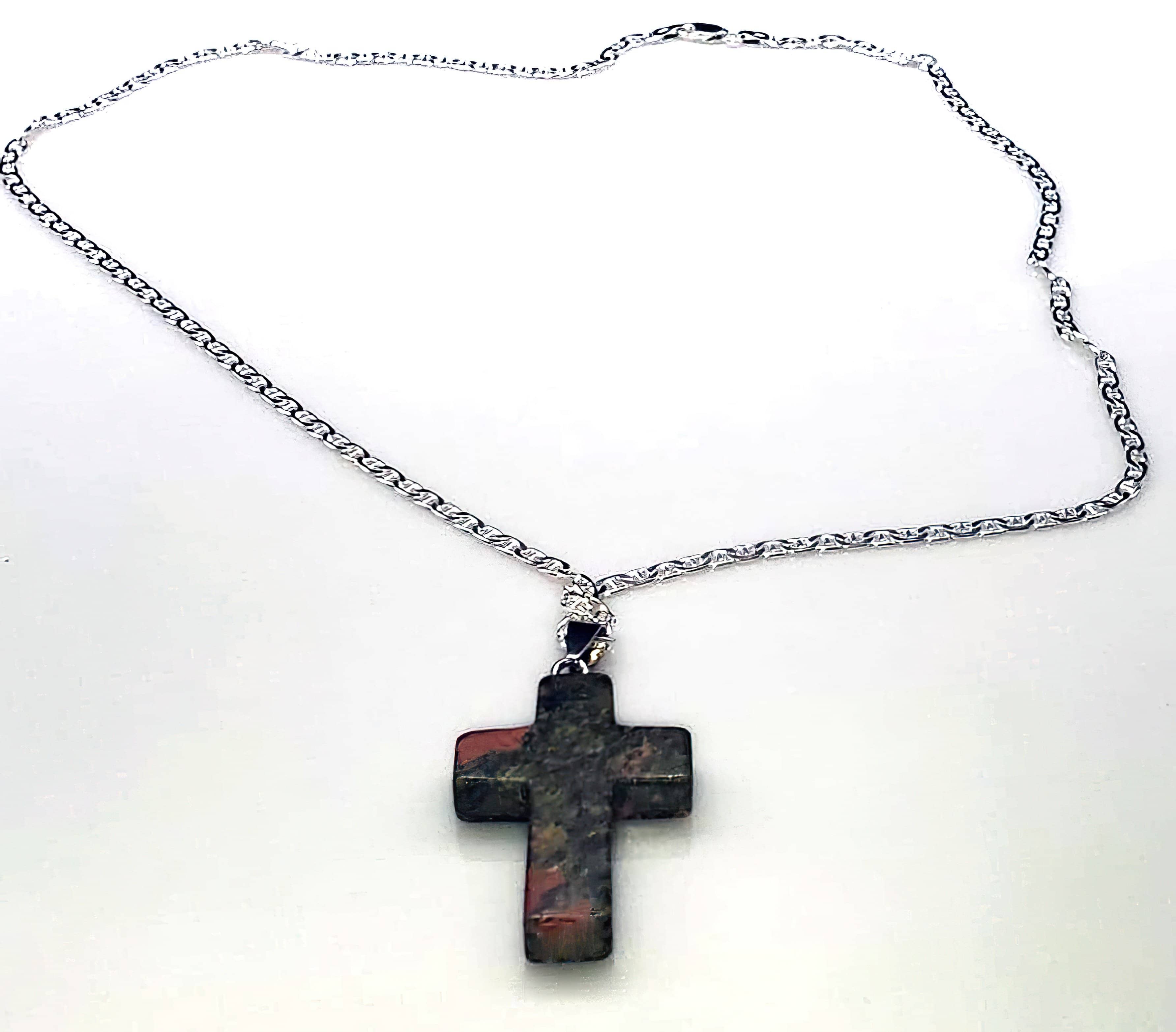 Heliotrope Gemstone Cross Necklace 1.6 inch Cross Free Shipping (4377283592286)
