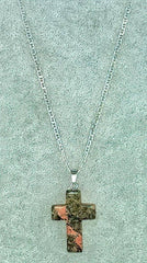 Heliotrope Gemstone Cross Necklace 1.6 inch Cross Free Shipping (4377283592286)