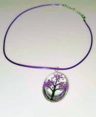 Tree of Life Dried Flower Necklace Glass Oval Terrarium in 10 Colors