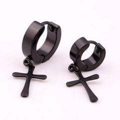 Stainless Steel Hoop Pierced Cross Earrings in 4 Styles Free Shipping from USA (3962611040350)