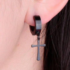 Stainless Steel Hoop Pierced Cross Earrings in 4 Styles Free Shipping from USA (3962611040350)
