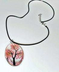 Tree of Life Dried Flower Necklace Glass Oval Terrarium in 10 Colors