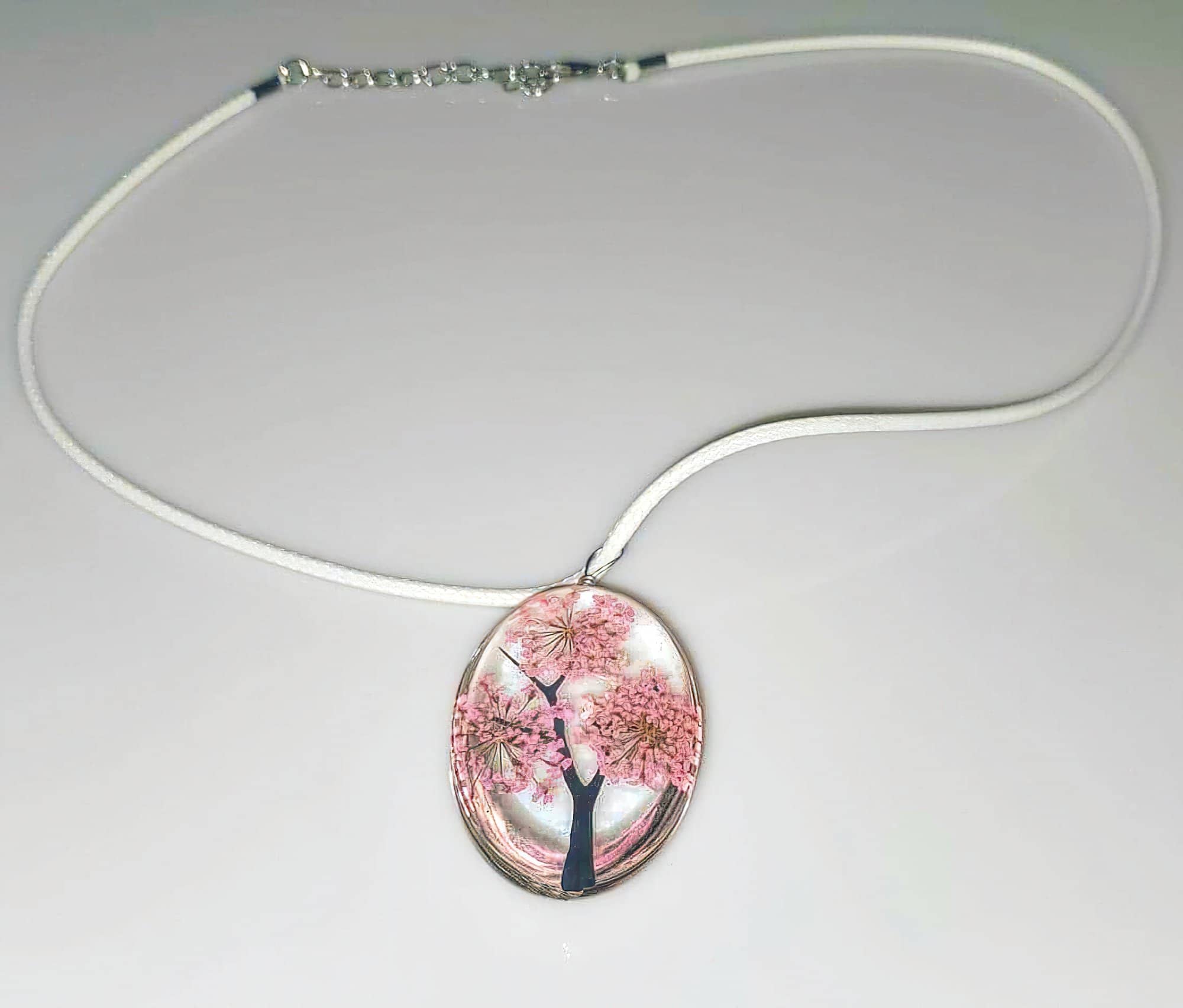 Tree of Life Dried Flower Glass Oval Terrarium Necklace Pink (4397293207646)