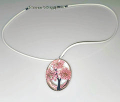 Tree of Life Dried Flower Glass Oval Terrarium Necklace Pink (4397293207646)
