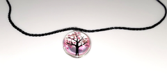 Tree of Life Dried Flower Glass Oval Terrarium Necklace Pink