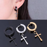 Stainless Steel Hoop Pierced Cross Earrings in 4 Styles Free Shipping from the USA (3962611040350)