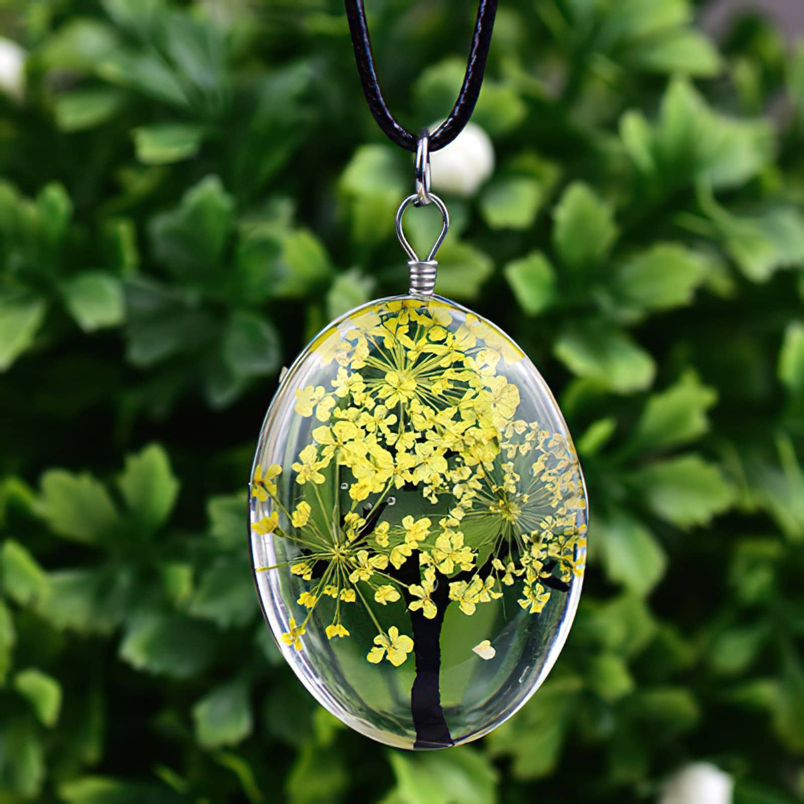Tree of Life Dried Flower Necklace Glass Oval Terrarium in 10 Colors Free Shipping from USA (3936682836062)