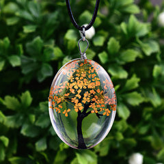 Tree of Life Dried Flower Necklace Glass Oval Terrarium in 10 Colors Free Shipping from USA (3936682836062)