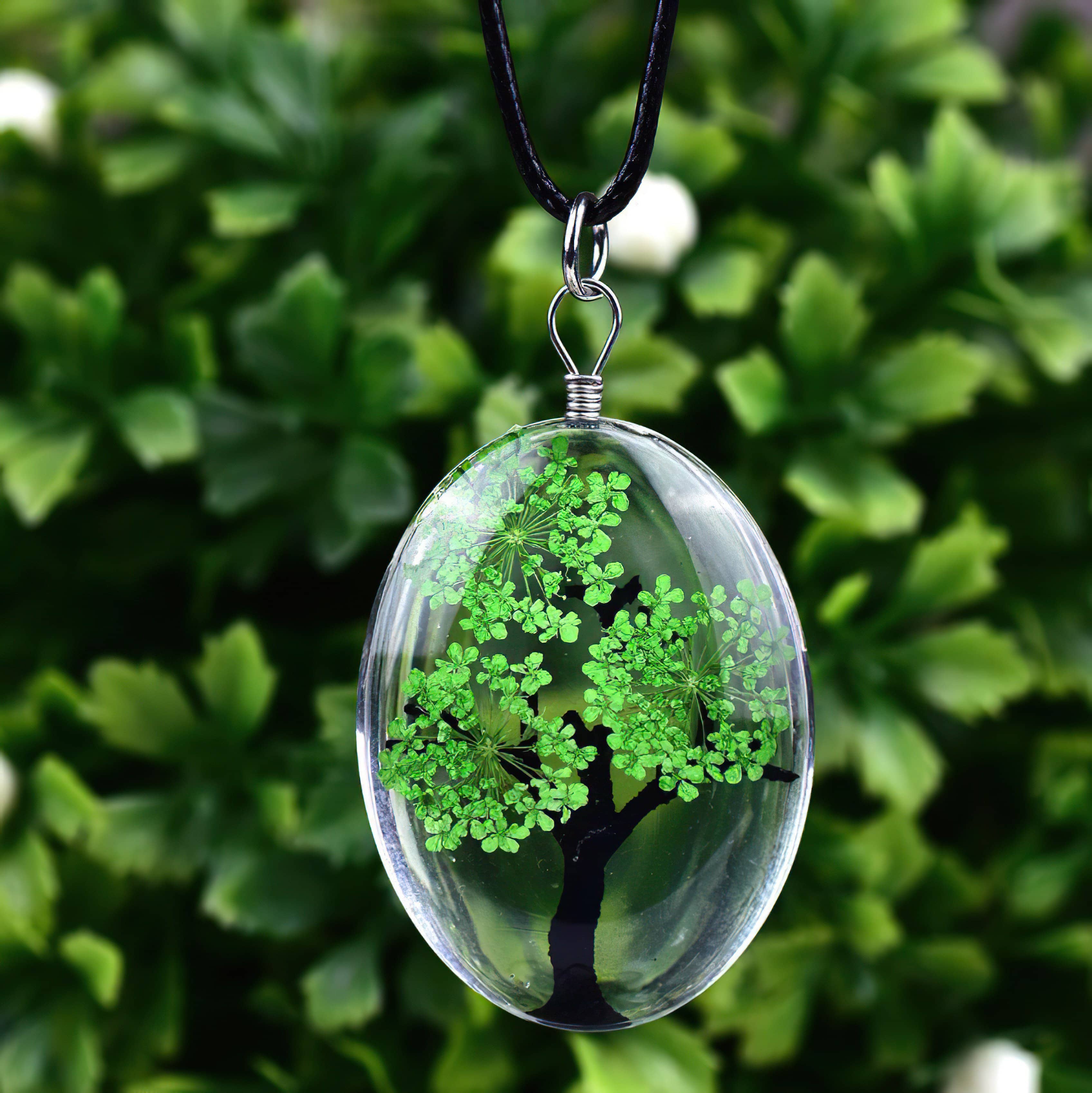 Tree of Life Dried Flower Necklace Glass Oval Terrarium in 10 Colors Free Shipping from USA (3936682836062)