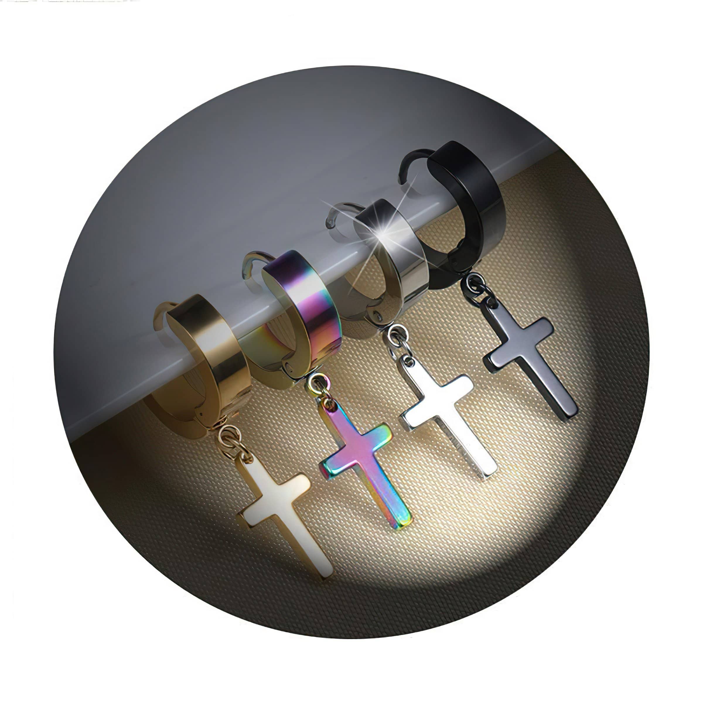 Stainless Steel Hoop Pierced Cross Earrings in 4 Styles Free Shipping from the USA (3962611040350)
