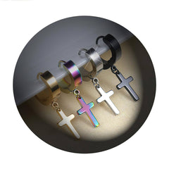 Stainless Steel Hoop Pierced Cross Earrings in 4 Styles Free Shipping from the USA (3962611040350)