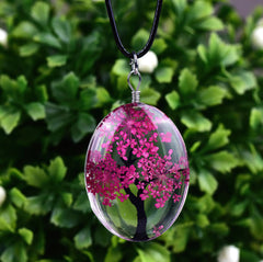 Tree of Life Dried Flower Necklace Glass Oval Terrarium in 10 Colors Free Shipping from USA (3936682836062)