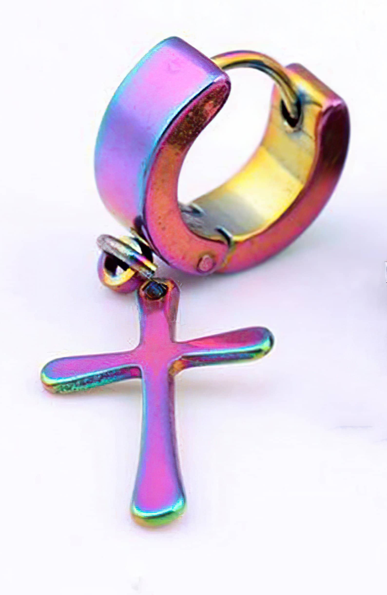 Stainless Steel Hoop Pierced Cross Earrings in 4 Styles Free Shipping from USA (3962611040350)