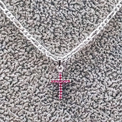 Ruby CZ Solid 925 Cross on a Figaro Cahin (4783578153054)