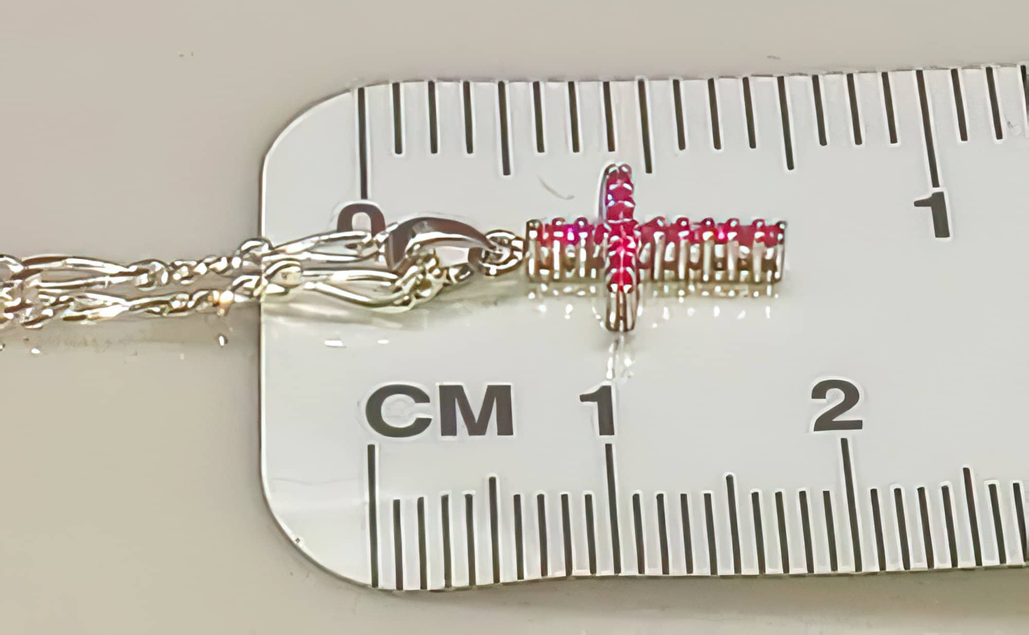 Ruby CZ Solid 925 Cross on a Figaro Cahin (4783578153054)