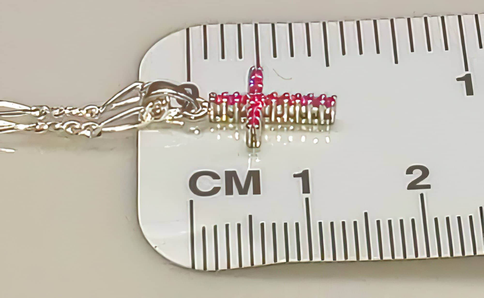 Ruby CZ Solid 925 Cross on a Figaro Cahin (4783578153054)