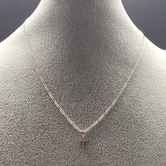 Ruby CZ Solid 925 Cross on a Figaro Cahin (4783578153054)