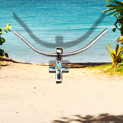 Abalone Cross on 925 Tagged Sterling Silver Plated 2mm Snake Chain