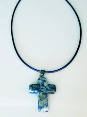 Sodalite Gemstone Cross Necklace 1.6 inch Cross Free Shipping (4377208750174)