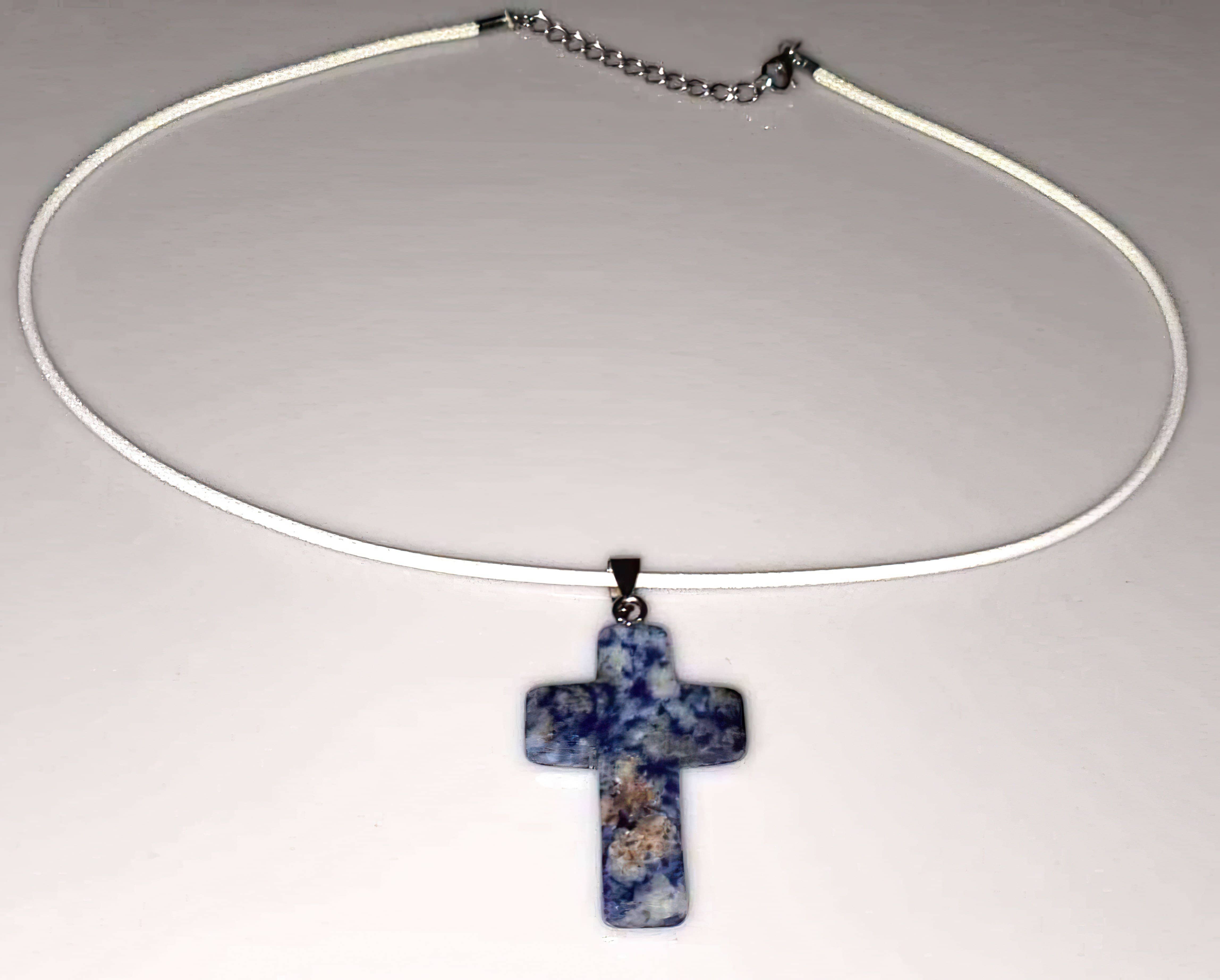 Sodalite Gemstone Cross Necklace 1.6 inch Cross Free Shipping (4377208750174)