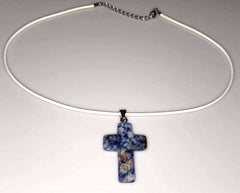 Sodalite Gemstone Cross Necklace 1.6 inch Cross Free Shipping (4377208750174)