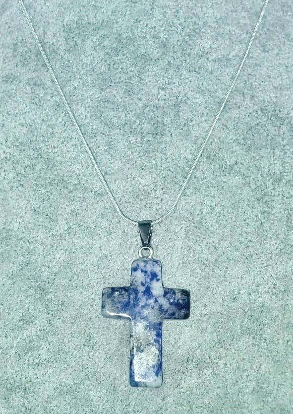 Sodalite Gemstone Cross Necklace 1.6 inch Cross Free Shipping (4377208750174)
