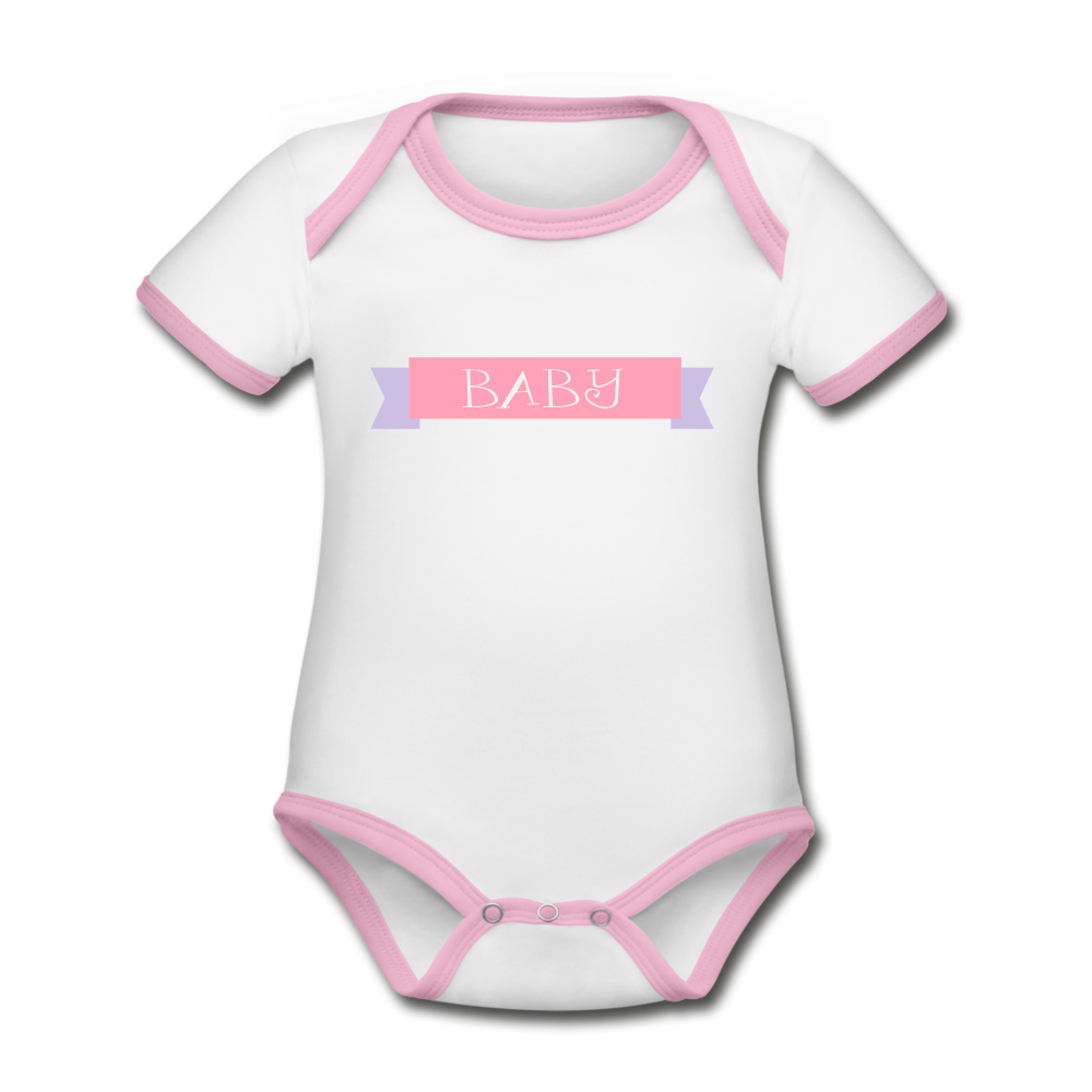 Organic Contrast Short Sleeve Baby Bodysuit "Baby" in Pink - white/pink