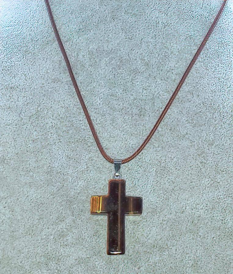 Tigers Eye Gemstone Cross Necklace 1.6 inch Cross Free Shipping (4381817700446)