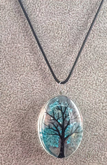 Tree of Life Dried Flower Necklace Glass Oval Terrarium in 10 Colors