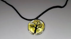 Tree of Life Dried Flower Glass Oval Terrarium Necklace in Yellow (4397948731486)