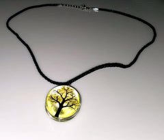 Tree of Life Dried Flower Glass Oval Terrarium Necklace in Yellow (4397948731486)