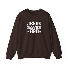 Heavy Blend Crewneck Sweatshirt "Jesus Saves Bro" white graphic