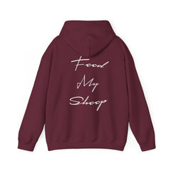 Heavy Blend Hooded Sweatshirt "Feed My Sheep" White Font Print on Back