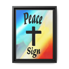 Peace Cross Sign Rainbow Background  Matte Canvas Framed | Religious Wall Art